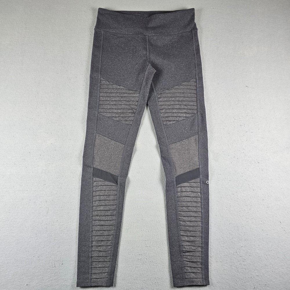 Alo Yoga Moto Leggings Womens Medium Gray High Waisted Athleisure Quiet Luxury